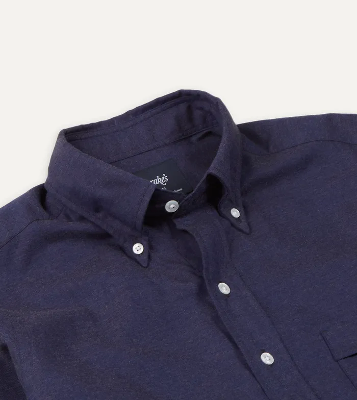 Drake039s Navy Cotton Flannel ButtonDown Shirt Men Plain Shirts