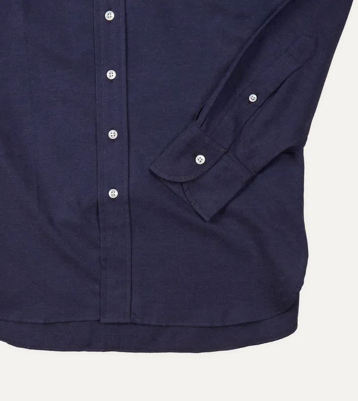 Drake039s Navy Cotton Flannel ButtonDown Shirt Men Plain Shirts