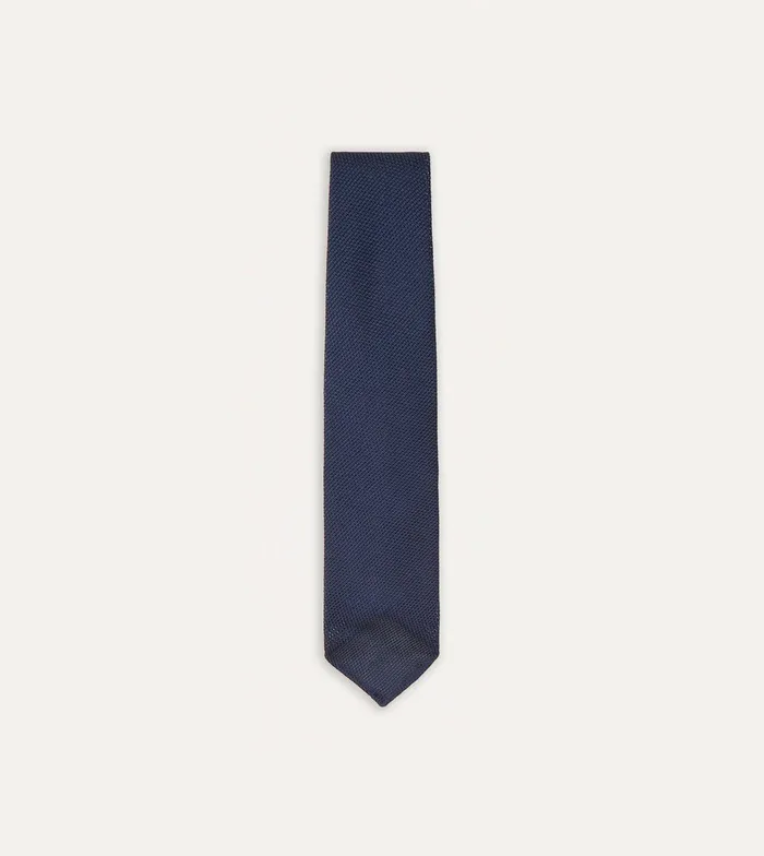 Drake039s Navy Fine Woven Grenadine Silk Hand Rolled Tie Men Plain Ties