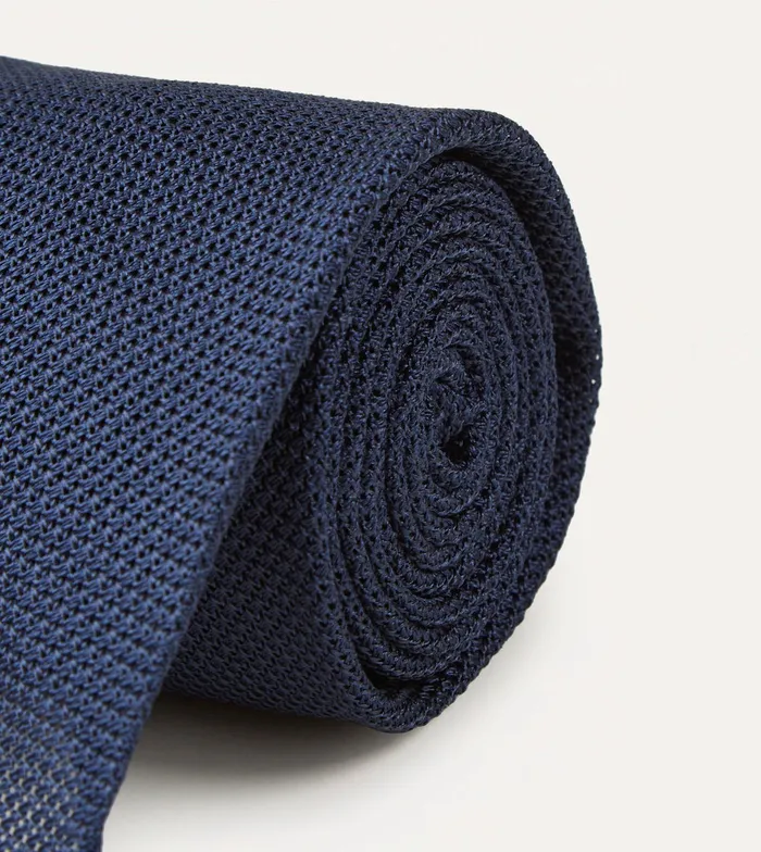Drake039s Navy Fine Woven Grenadine Silk Hand Rolled Tie Men Plain Ties