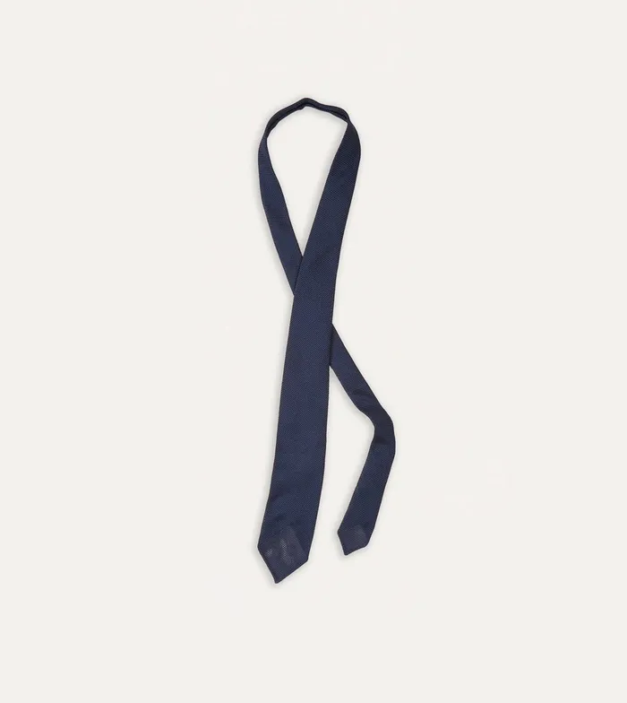 Drake039s Navy Fine Woven Grenadine Silk Hand Rolled Tie Men Plain Ties