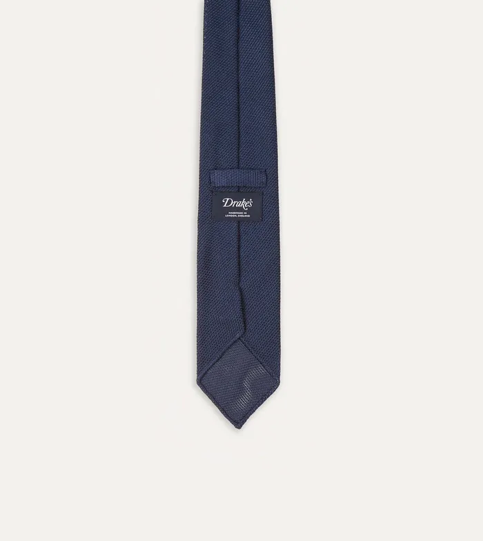 Drake039s Navy Fine Woven Grenadine Silk Hand Rolled Tie Men Plain Ties
