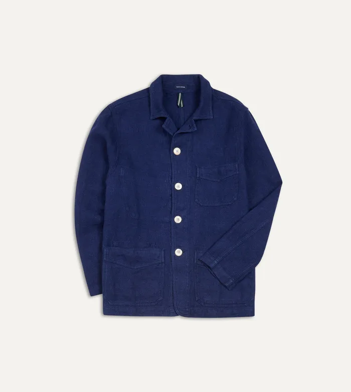 Drake039s Navy Linen FivePocket Chore Jacket Men Coats and Jackets