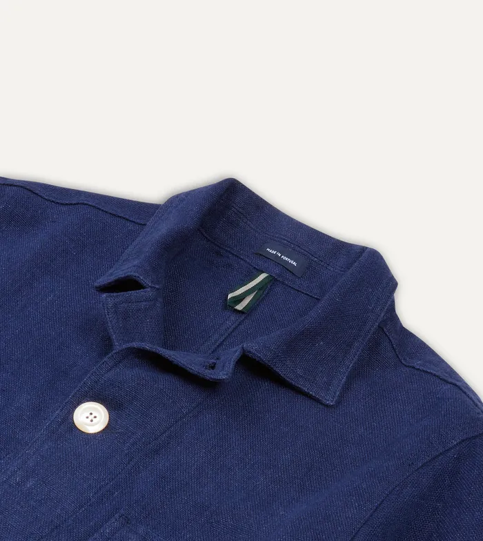 Drake039s Navy Linen FivePocket Chore Jacket Men Coats and Jackets