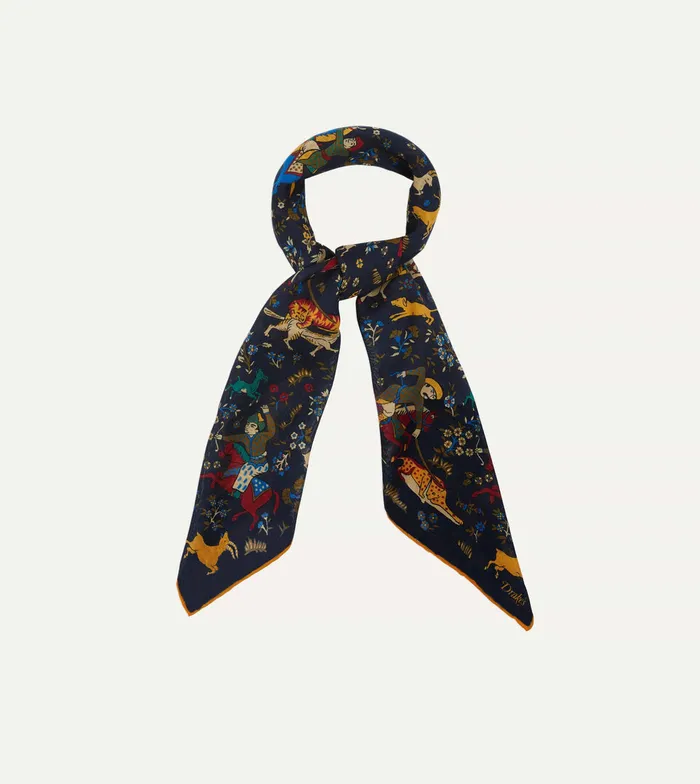 Drake039s Navy Mughal Print WoolSilk Square Scarf Men Scarves
