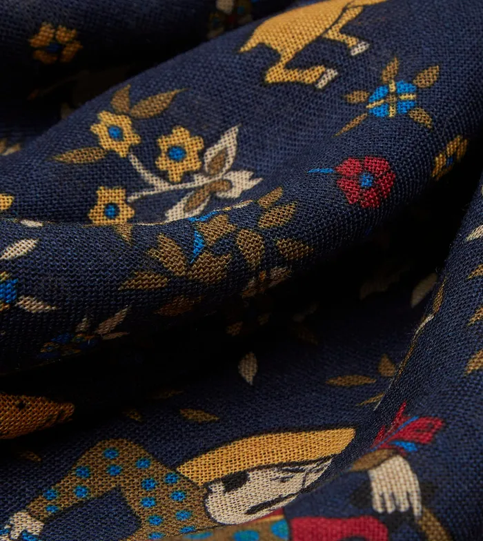 Drake039s Navy Mughal Print WoolSilk Square Scarf Men Scarves