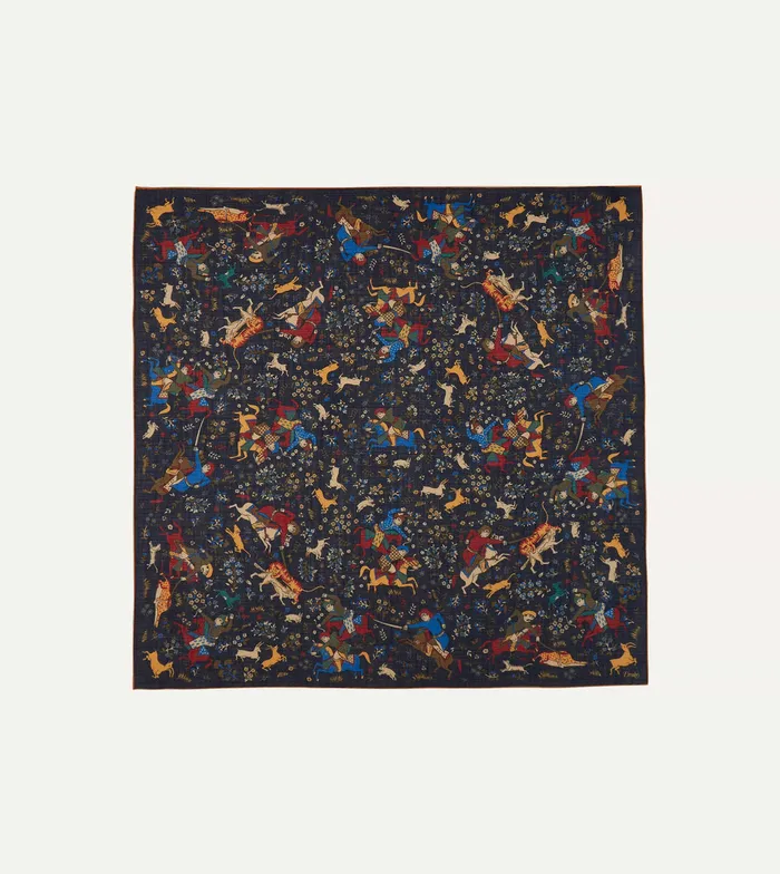 Drake039s Navy Mughal Print WoolSilk Square Scarf Men Scarves
