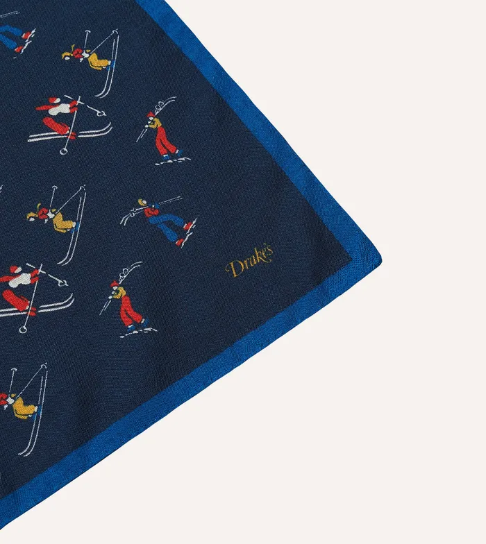 Drake039s Navy Skier Print WoolSilk Bandana Men Bandanas