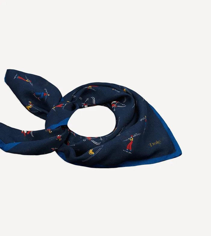 Drake039s Navy Skier Print WoolSilk Bandana Men Bandanas