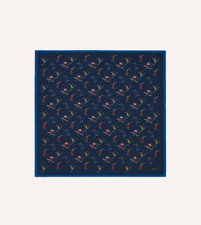 Drake039s Navy Skier Print WoolSilk Bandana Men Bandanas