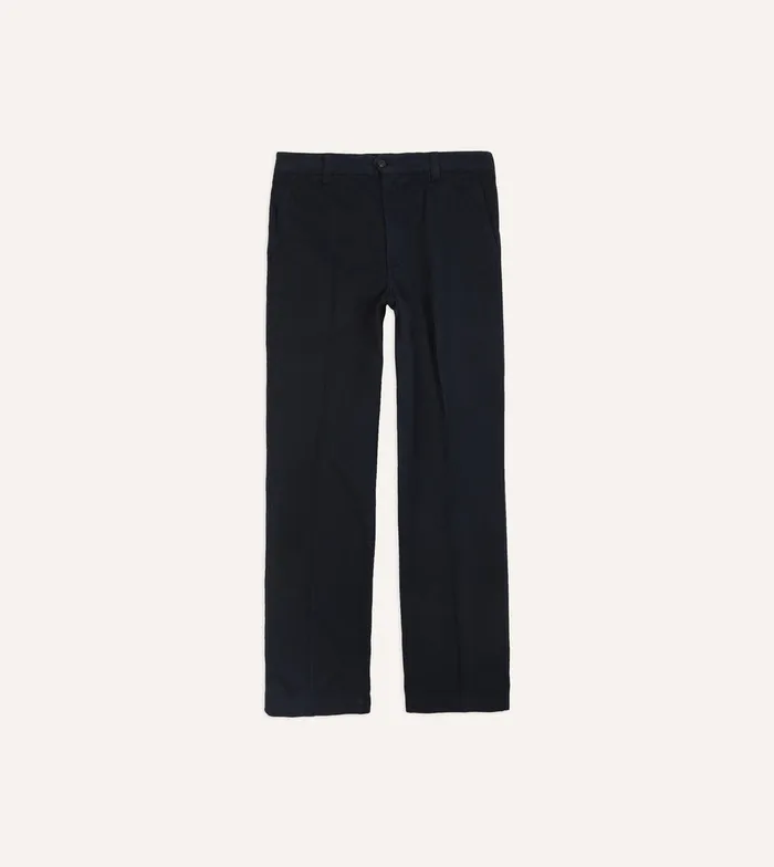 Drake039s Navy Textured Cotton Flat Front Chino Men Trousers