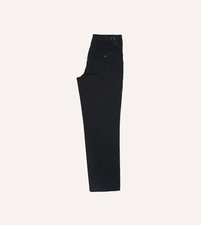 Drake039s Navy Textured Cotton Flat Front Chino Men Trousers