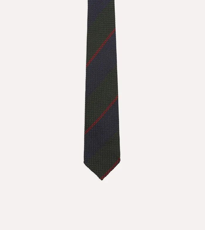 Drake039s Olive And Red Block Stripe Hand Rolled Silk Grenadine Tie Men Striped Ties
