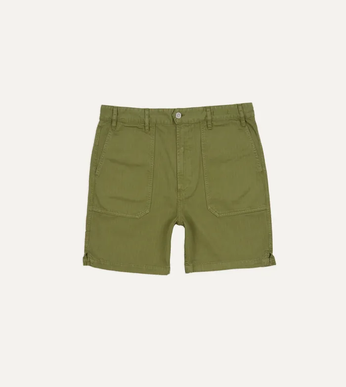 Drake039s Olive Herringbone Cotton Fatigue Shorts Men Shorts