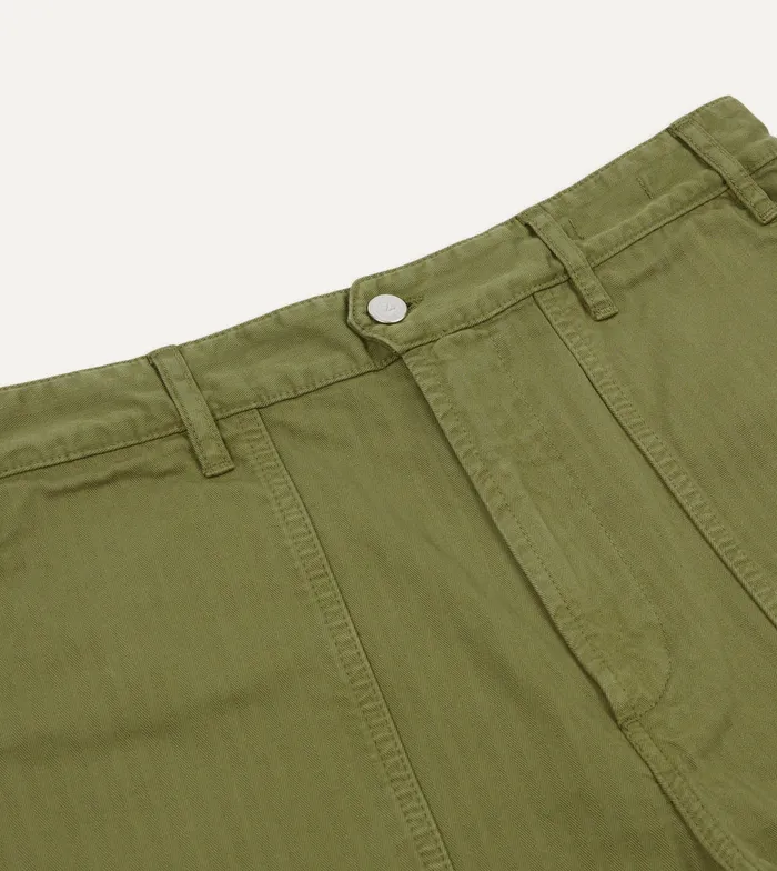 Drake039s Olive Herringbone Cotton Fatigue Shorts Men Shorts