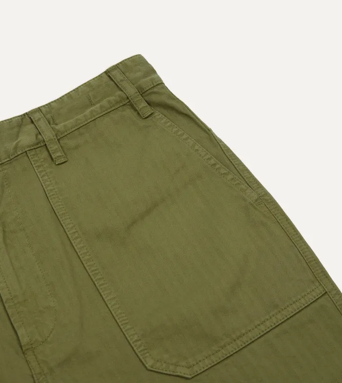 Drake039s Olive Herringbone Cotton Fatigue Shorts Men Shorts