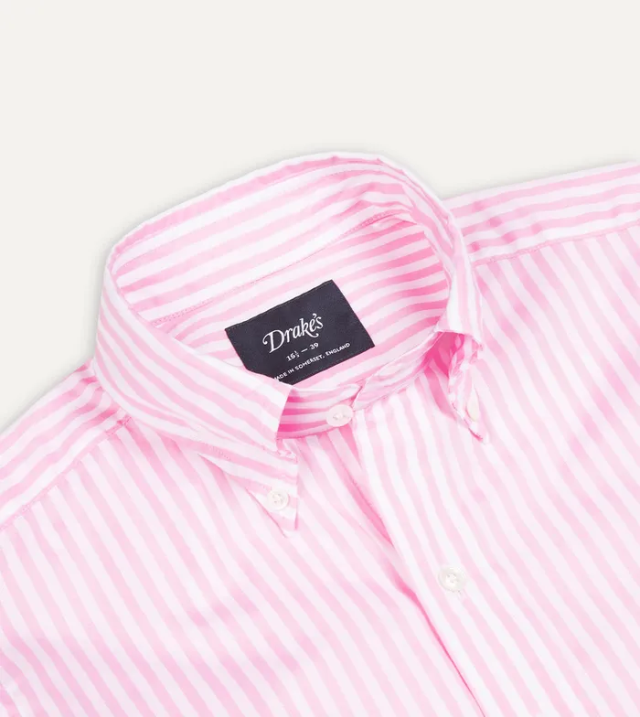 Drake039s Pink Bengal Stripe Cotton Poplin ButtonDown Shirt Men Poplin Shirts
