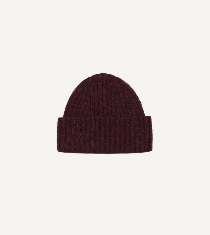Drake039s Purple Ribbed Merino Donegal Knit Cap Men Hats