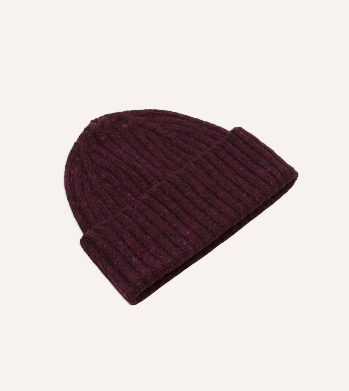 Drake039s Purple Ribbed Merino Donegal Knit Cap Men Hats