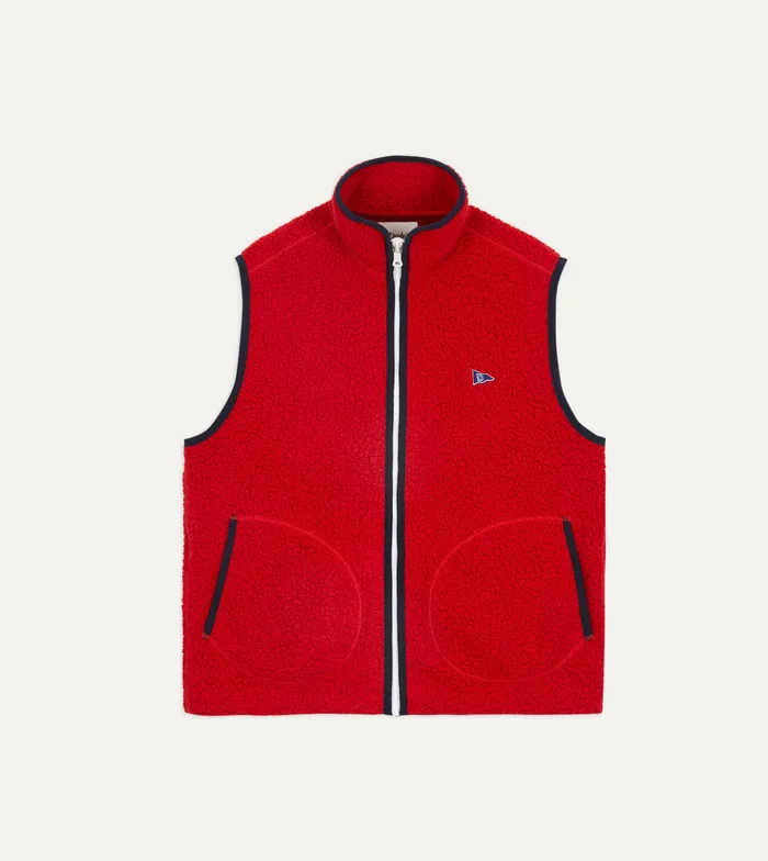 Drake039s Red Boucle Wool Zip Fleece Vest Men Fleeces