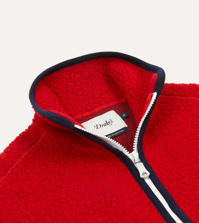 Drake039s Red Boucle Wool Zip Fleece Vest Men Fleeces