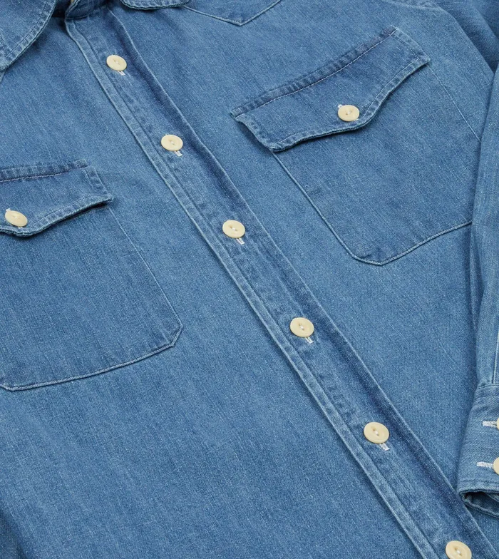 Drake039s Stone Wash Denim TwoPocket Western Shirt Men Denim