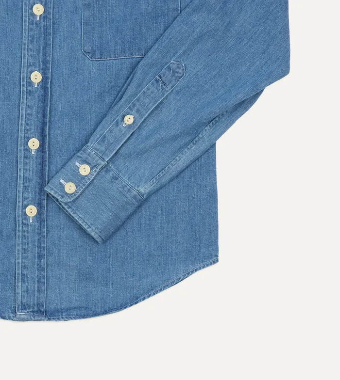 Drake039s Stone Wash Denim TwoPocket Western Shirt Men Denim