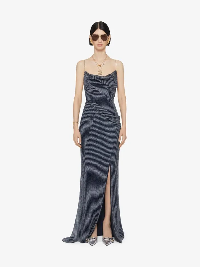 Draped Polka Dots Dress In Silk Chiffon Navywhite Women Givenchy Dresses