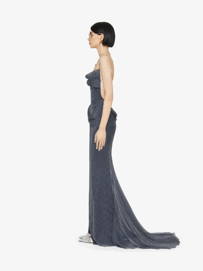 Draped Polka Dots Dress In Silk Chiffon Navywhite Women Givenchy Dresses