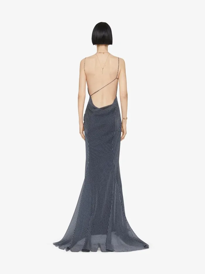 Draped Polka Dots Dress In Silk Chiffon Navywhite Women Givenchy Dresses