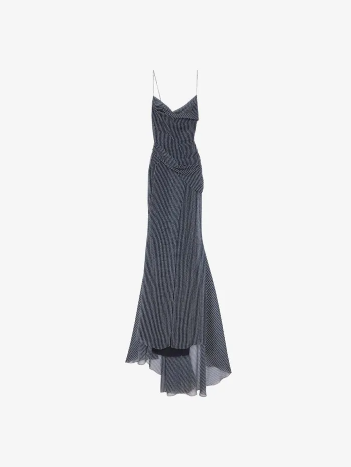 Draped Polka Dots Dress In Silk Chiffon Navywhite Women Givenchy Dresses
