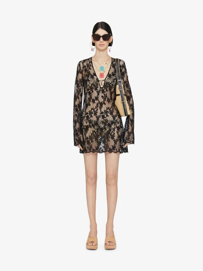 Dress In Lace With 4g Detail Black Women Givenchy Dresses