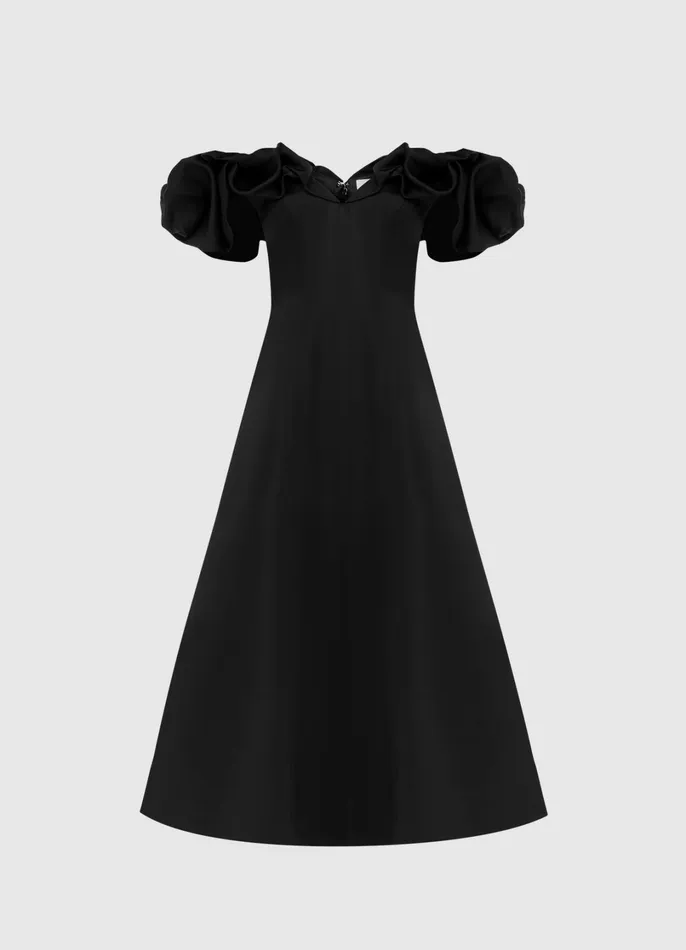 Dresses and Jumpsuits Women LEO LIN Annie Off Shoulder Frill Midi Dress 8211 Ebony