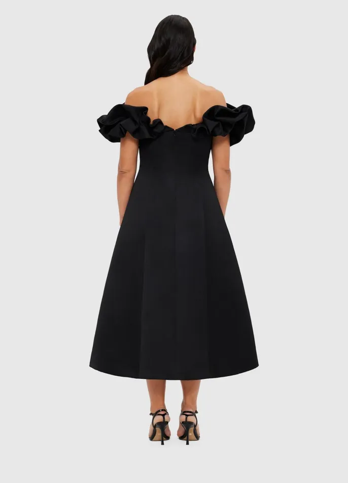 Dresses and Jumpsuits Women LEO LIN Annie Off Shoulder Frill Midi Dress 8211 Ebony