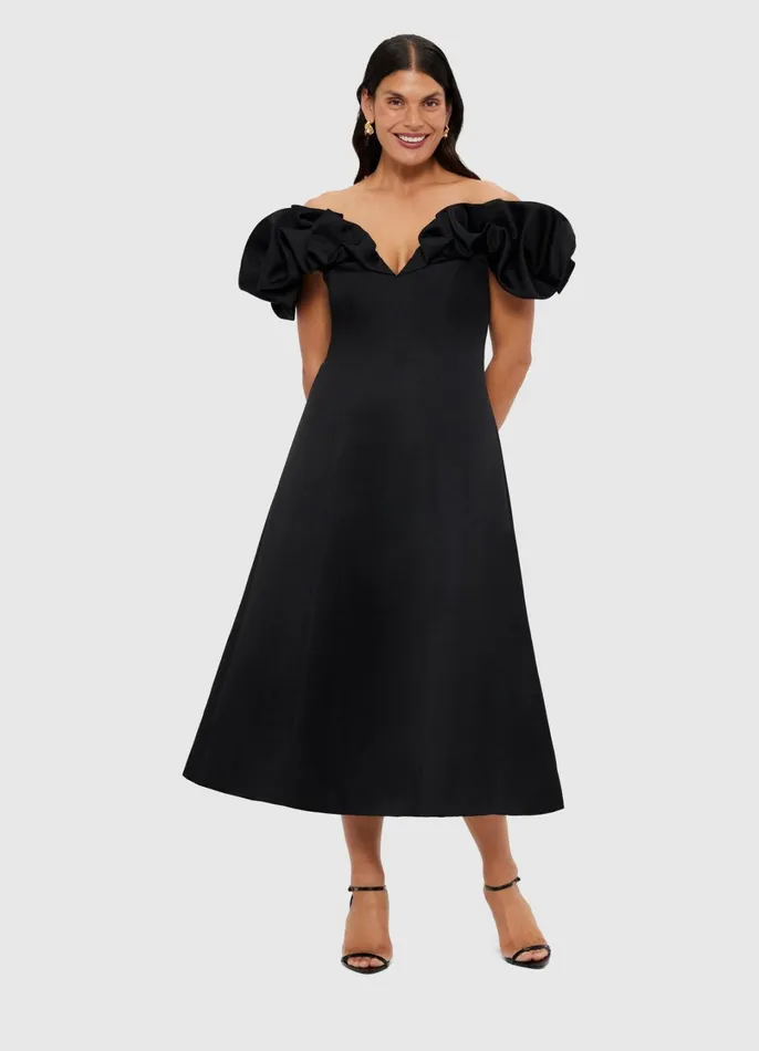 Dresses and Jumpsuits Women LEO LIN Annie Off Shoulder Frill Midi Dress 8211 Ebony