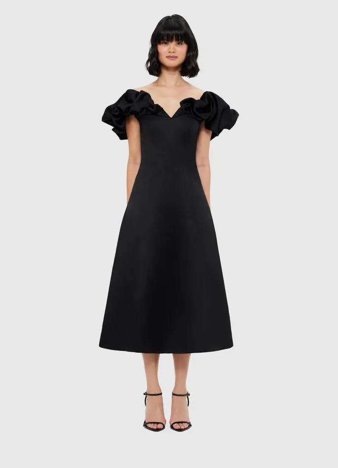 Dresses and Jumpsuits Women LEO LIN Annie Off Shoulder Frill Midi Dress 8211 Ebony