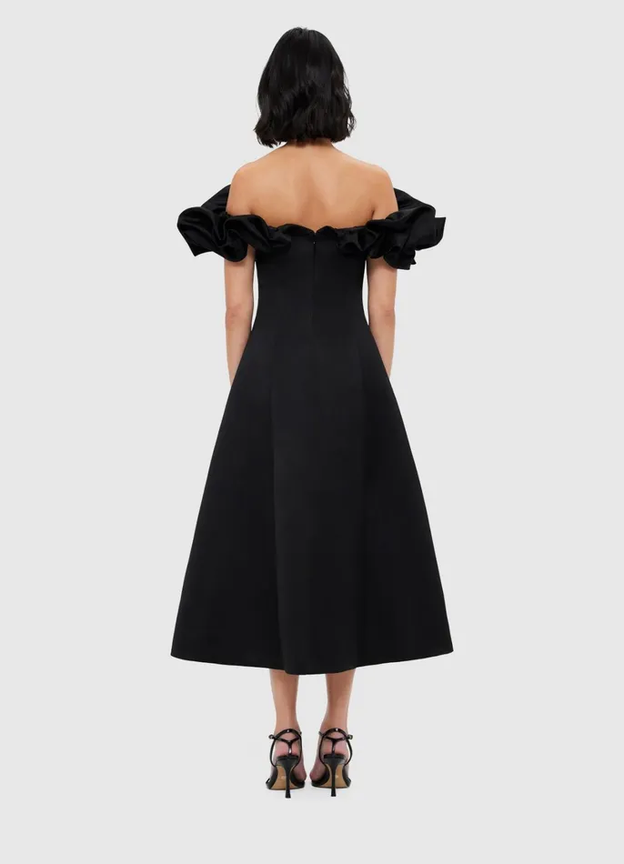Dresses and Jumpsuits Women LEO LIN Annie Off Shoulder Frill Midi Dress 8211 Ebony