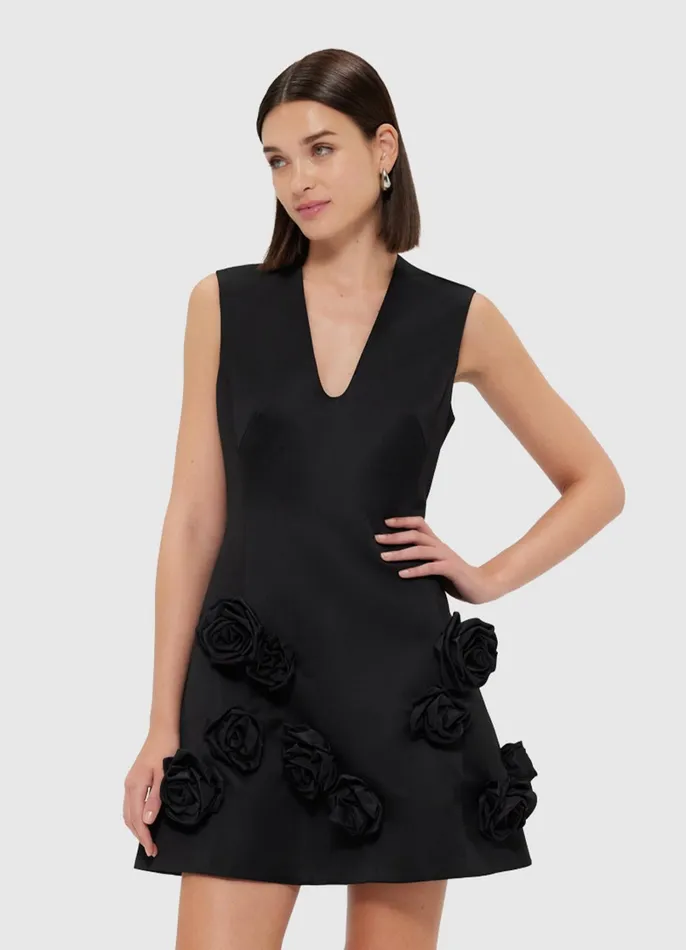 Dresses and Jumpsuits Women LEO LIN Briana V Neck Mini Dress 8211 Ebony