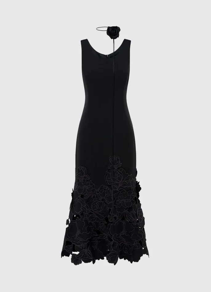 Dresses and Jumpsuits Women LEO LIN Emily Appliqu Midi Dress 8211 Ebony
