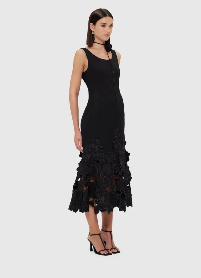 Dresses and Jumpsuits Women LEO LIN Emily Appliqu Midi Dress 8211 Ebony
