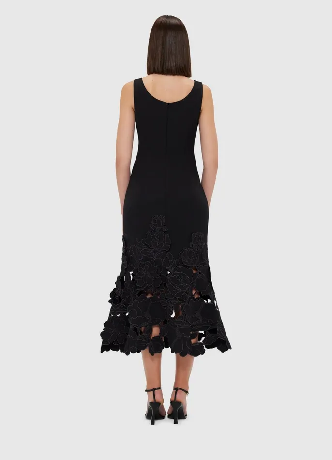 Dresses and Jumpsuits Women LEO LIN Emily Appliqu Midi Dress 8211 Ebony