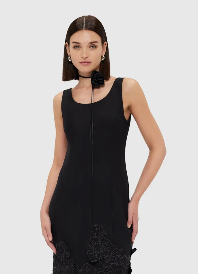 Dresses and Jumpsuits Women LEO LIN Emily Appliqu Midi Dress 8211 Ebony