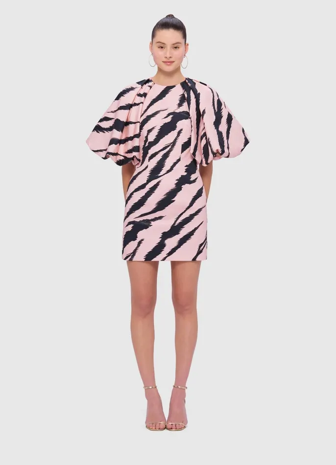 Dresses and Jumpsuits Women LEO LIN Gabriella Puff Sleeve Mini Dress 8211 Tiger Print In Pink