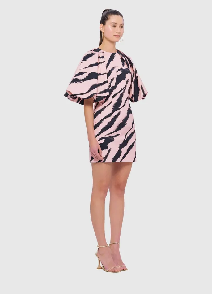 Dresses and Jumpsuits Women LEO LIN Gabriella Puff Sleeve Mini Dress 8211 Tiger Print In Pink