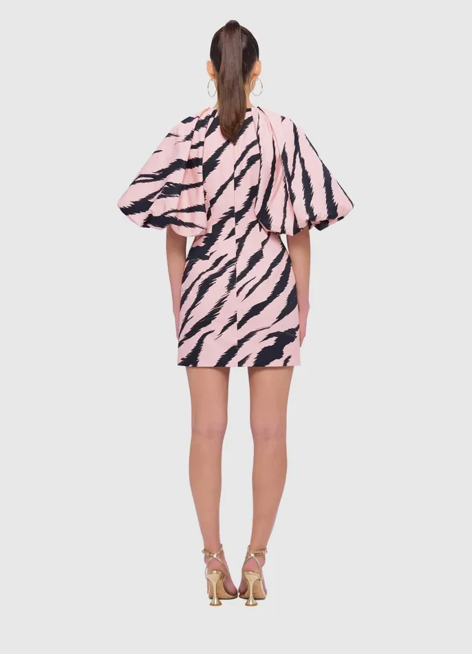Dresses and Jumpsuits Women LEO LIN Gabriella Puff Sleeve Mini Dress 8211 Tiger Print In Pink