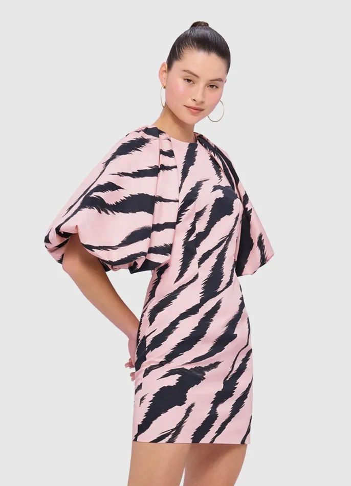 Dresses and Jumpsuits Women LEO LIN Gabriella Puff Sleeve Mini Dress 8211 Tiger Print In Pink