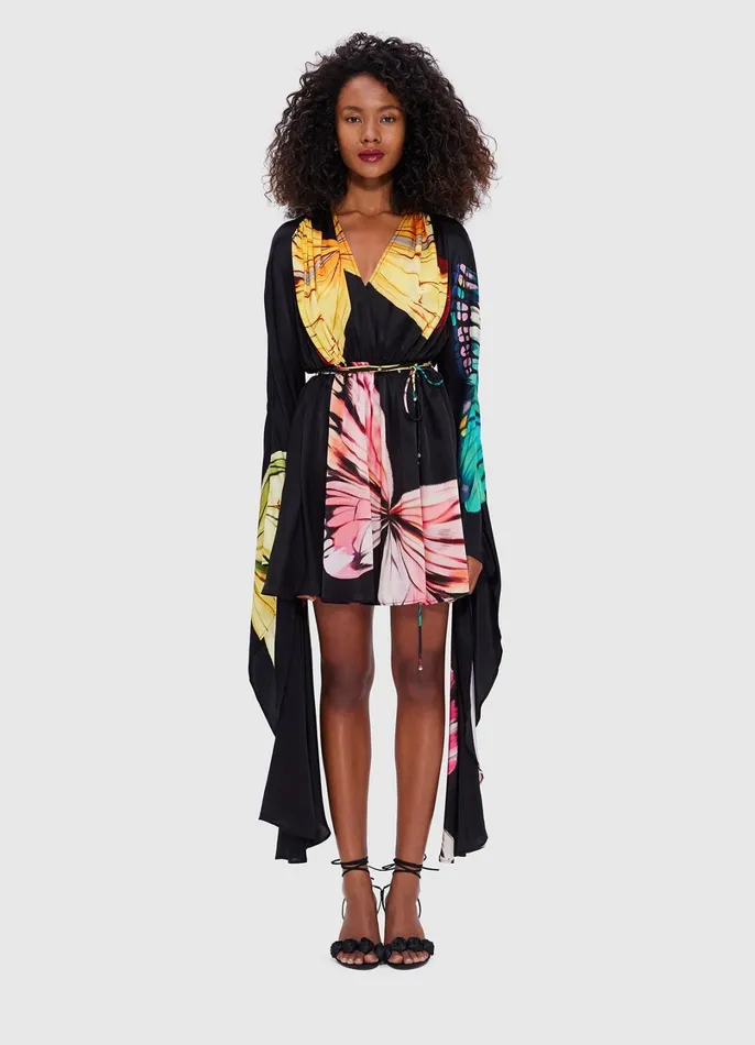 Dresses and Jumpsuits Women LEO LIN Jolie V Neck Mini Dress 8211 Papillon Print In Black