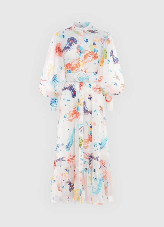 Dresses and Jumpsuits Women LEO LIN Nayla Midi Dress 8211 Twilight Print In White