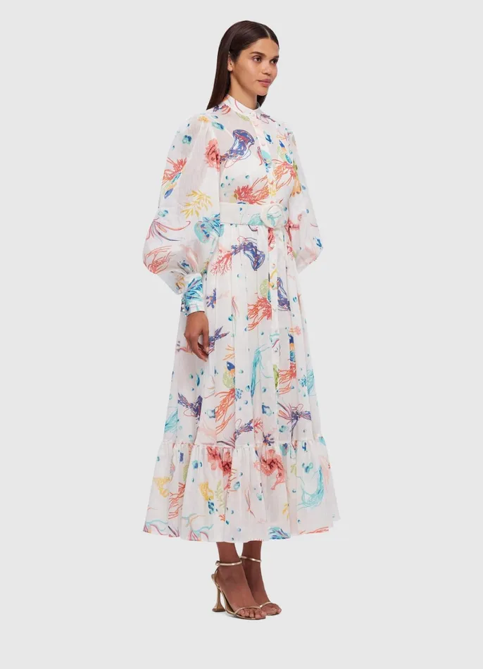 Dresses and Jumpsuits Women LEO LIN Nayla Midi Dress 8211 Twilight Print In White