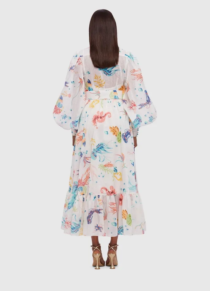 Dresses and Jumpsuits Women LEO LIN Nayla Midi Dress 8211 Twilight Print In White